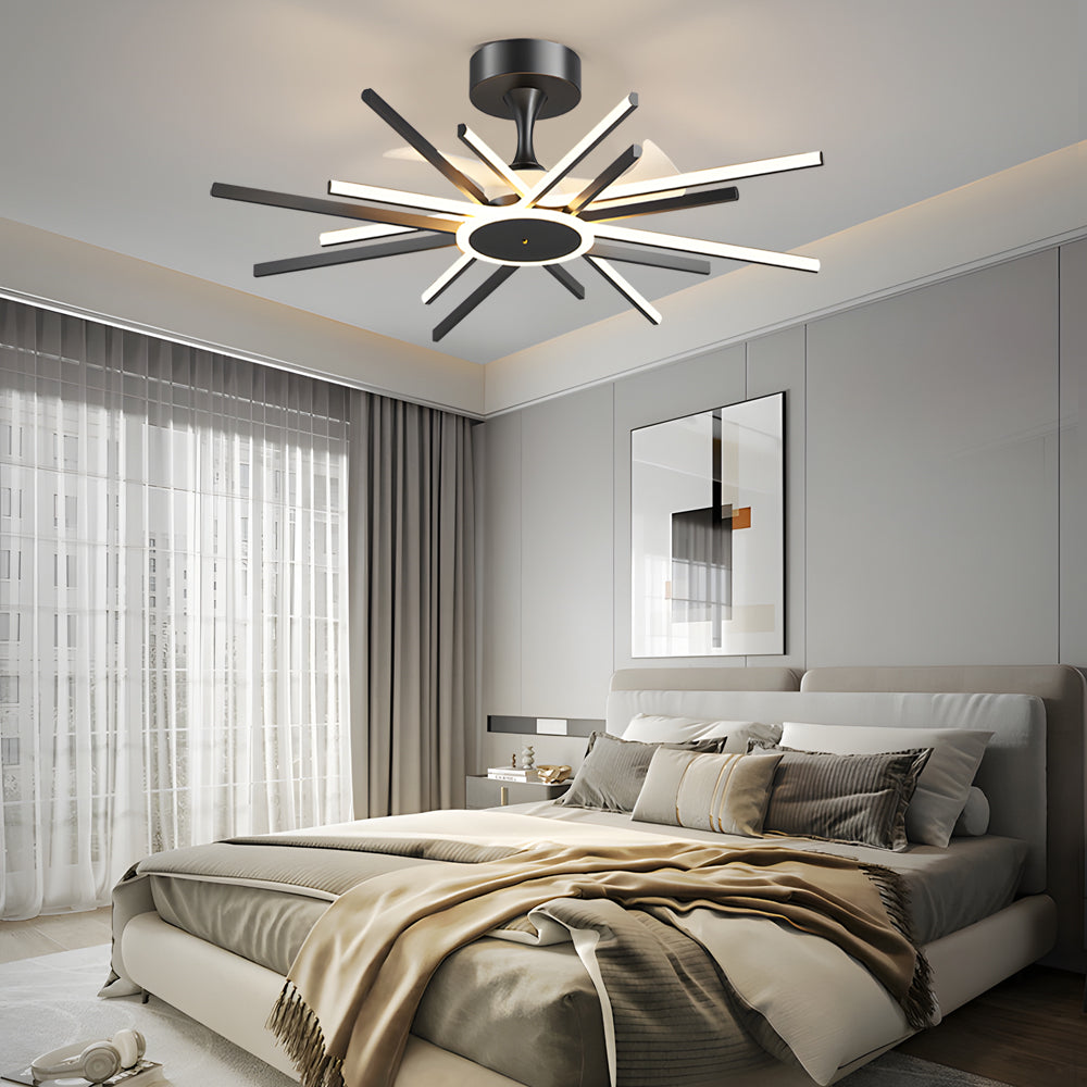 Spiral Linear Modern Led Ceiling Fan In Black Gold Silent Fan Light Fixture