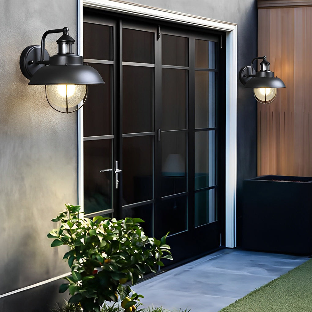 Nautical Black 1 Light Metal Cage Seeded Glass Outdoor Wall Light