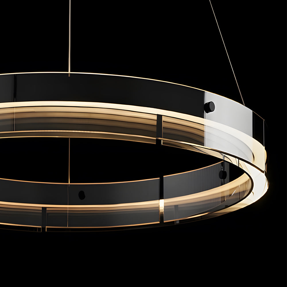 Black Glass Dimmable Led Ring Pendant Chandelier