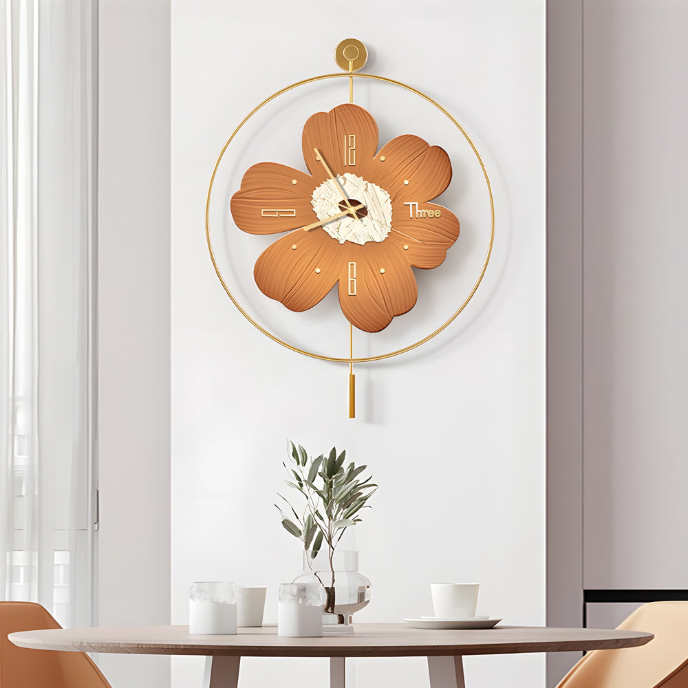 Round Metal Battery Operated Led Flower Wall Clock