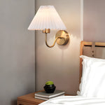 Vintage 1 Light Dimmable Metallic Armed Sconce With Pleated Fabric Shade