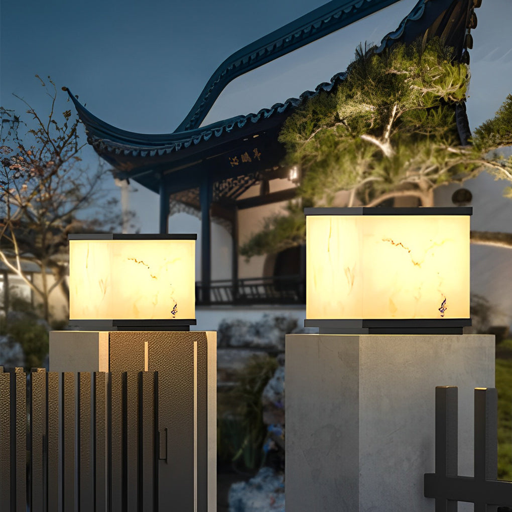 Square Marbled Solar Powered Fence Post Light Ha082380