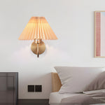 Vintage 1 Light Dimmable Metallic Armed Sconce With Pleated Fabric Shade