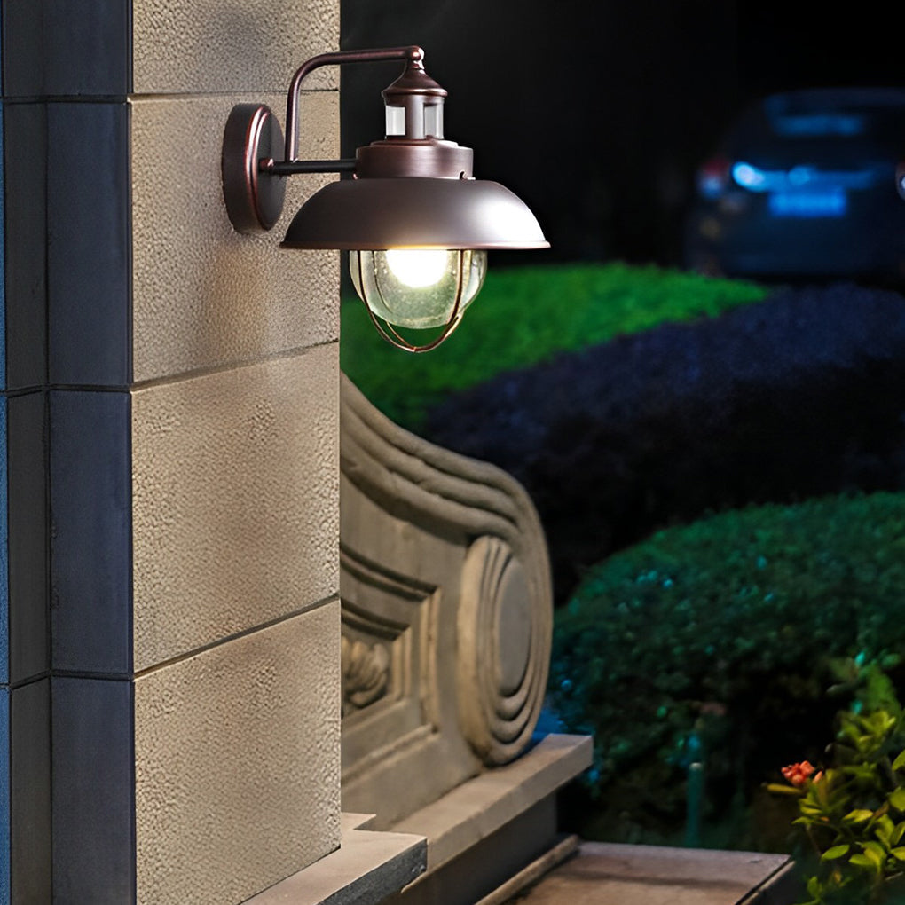 Nautical Black 1 Light Metal Cage Seeded Glass Outdoor Wall Light