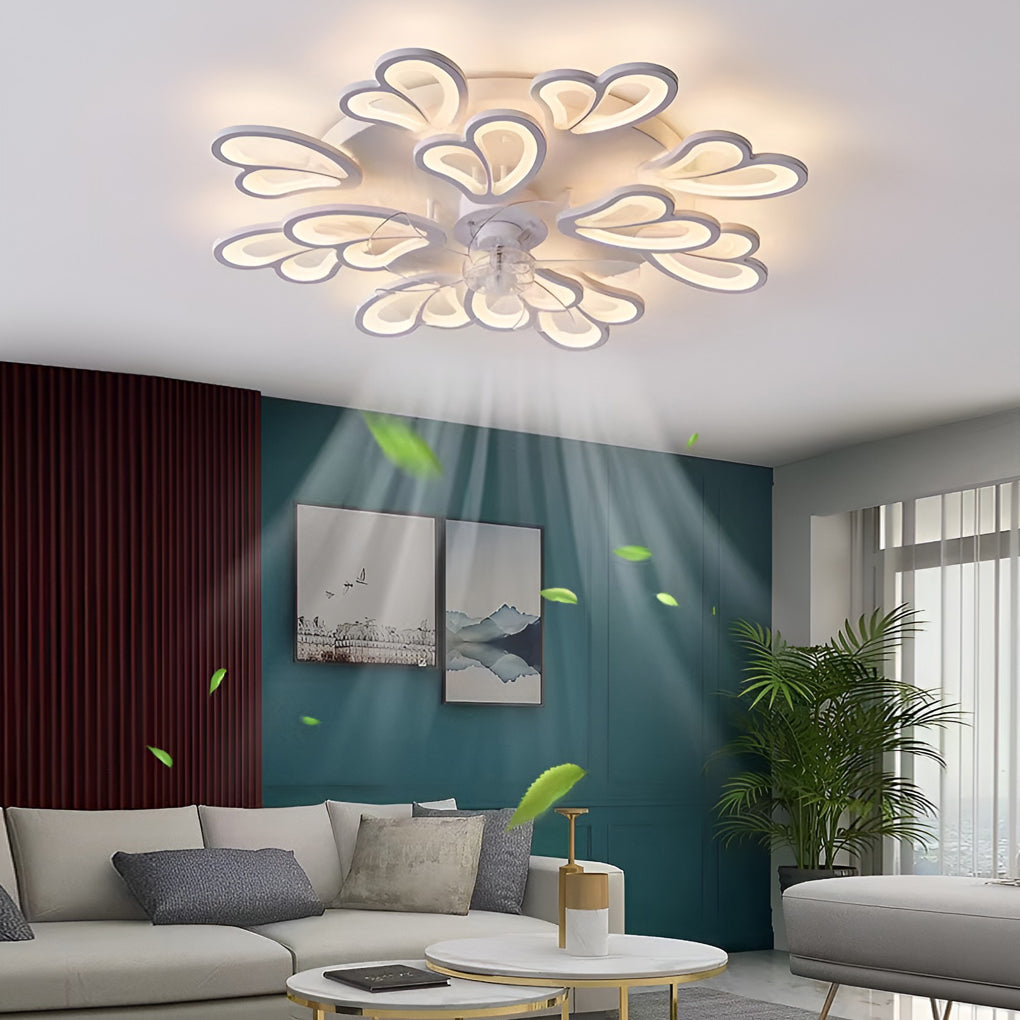 Flower Shaped Three Step Dimming Led Nordic Ceiling Fan Lights