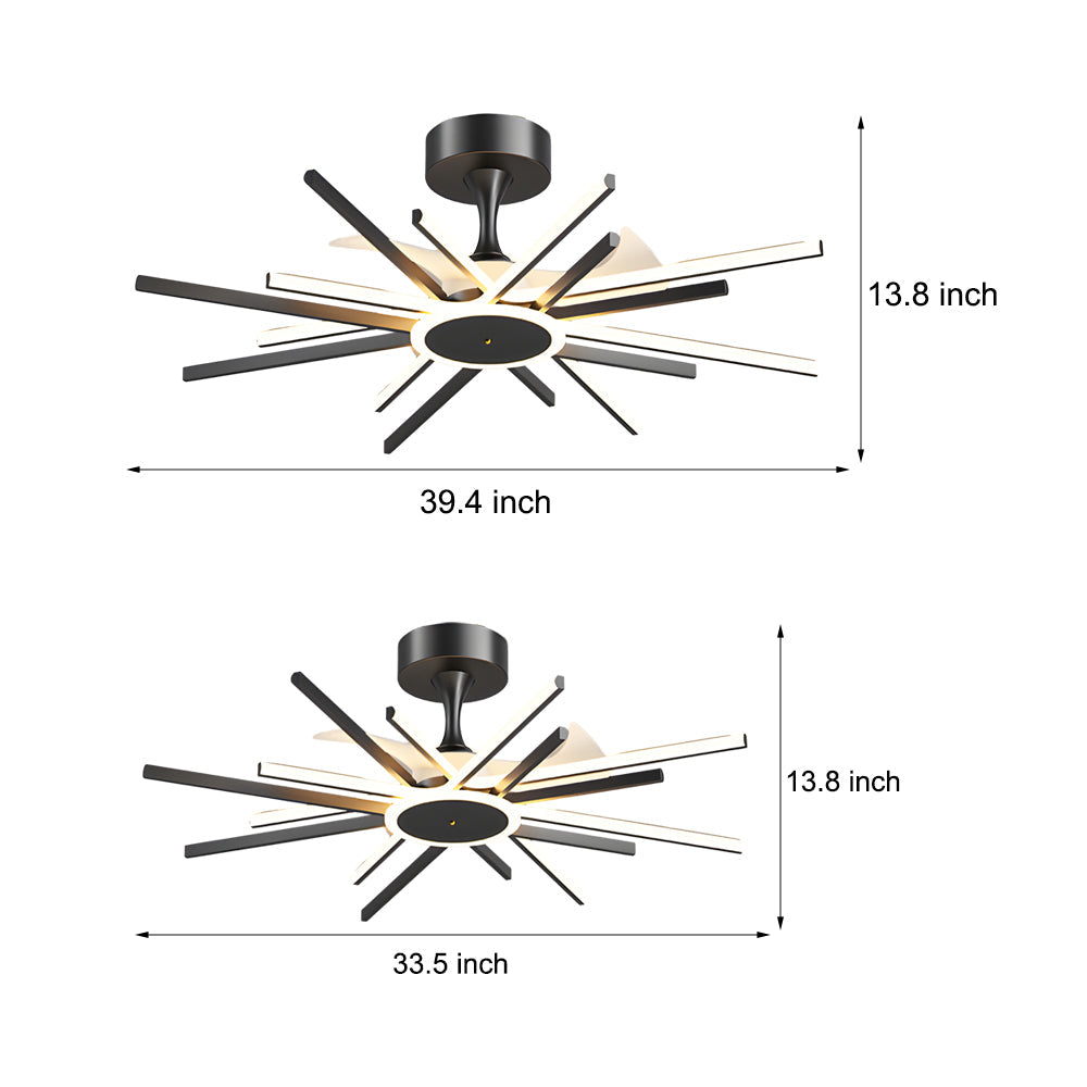 Spiral Linear Modern Led Ceiling Fan In Black Gold Silent Fan Light Fixture