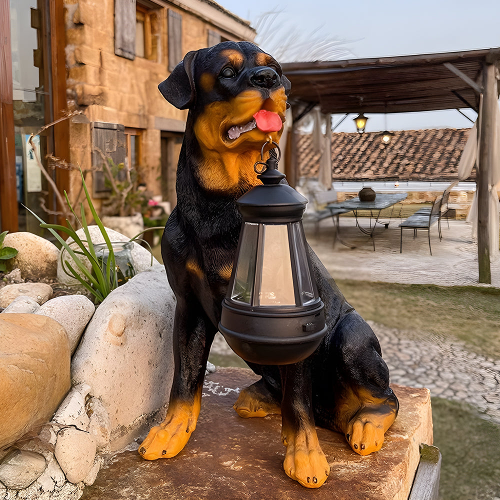 Resin Dog With Lantern Landscape Decor Solar Outdoor Lights