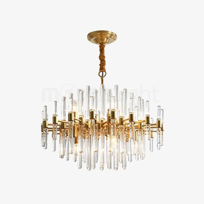 Brass Chandelier with Clear Glass Rods Shade