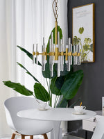 Brass Chandelier with Clear Glass Rods Shade