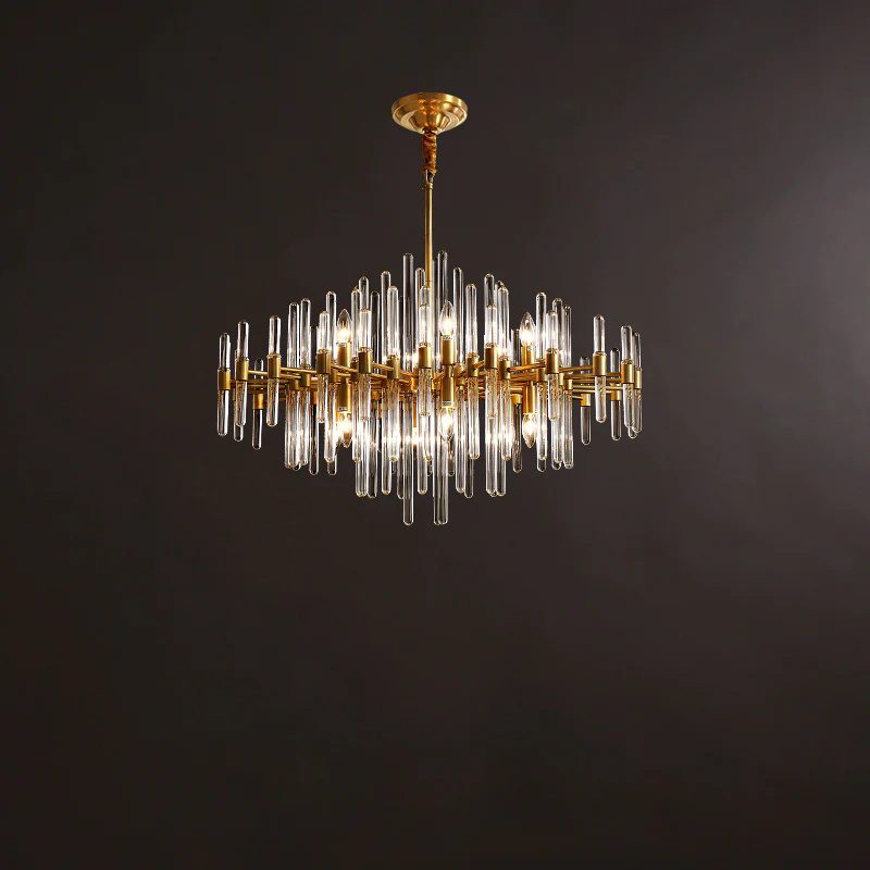 Brass Chandelier with Clear Glass Rods Shade