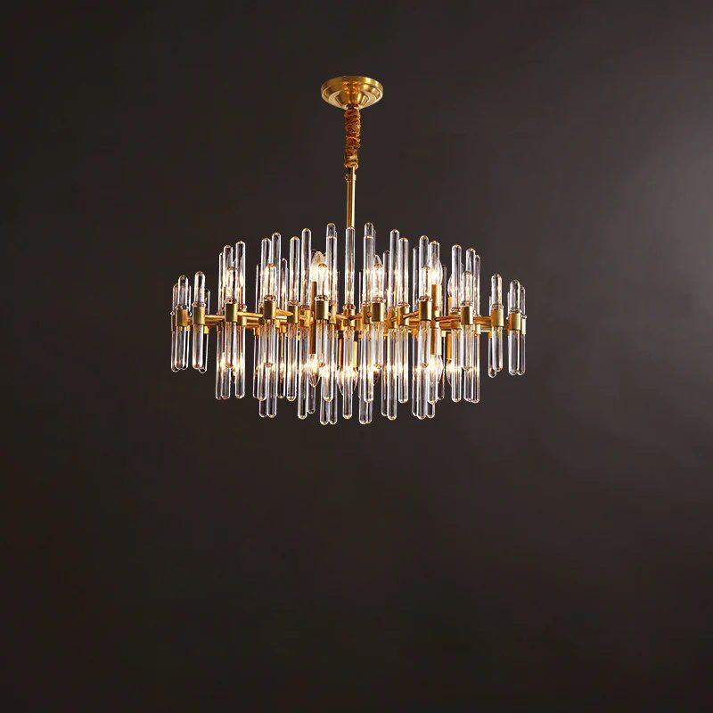 Brass Chandelier with Clear Glass Rods Shade