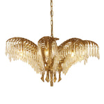 Brass Palm Leaf Crystal Chandelier