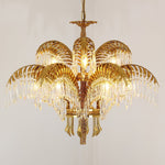 Brass Palm Leaf Crystal Chandelier