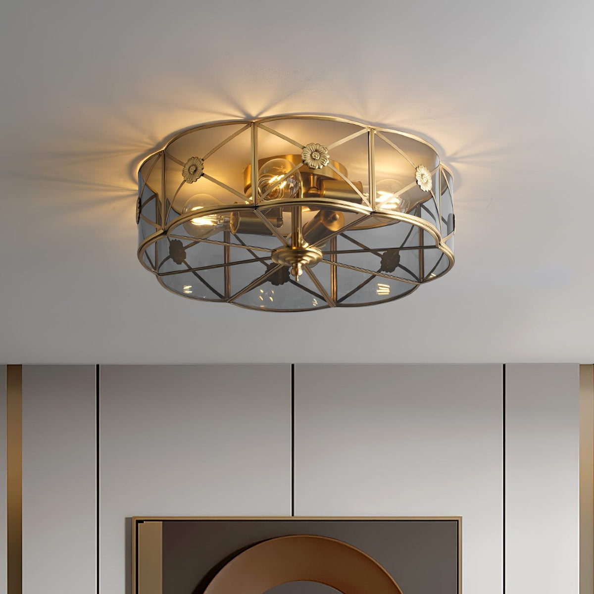 Carved Brass Ceiling Lamp