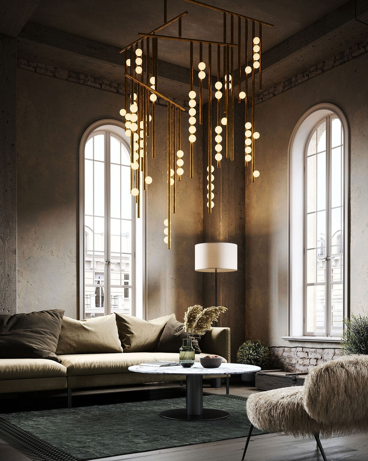 Brass Glass Drop Candelabrum Chandelier