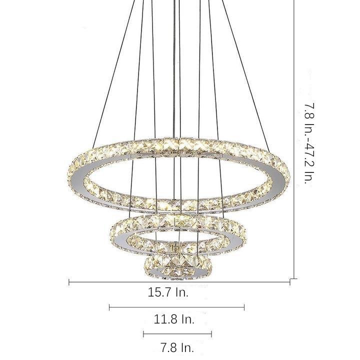 3 Ring Adjustable Circles Tiered Crystal Bling Hanging Modern Chandeliers