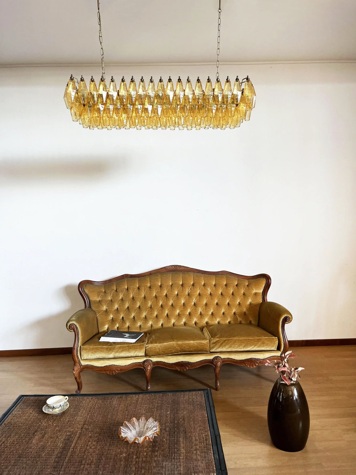 Elegant Amber Murano Poliedri Glass Chandelier