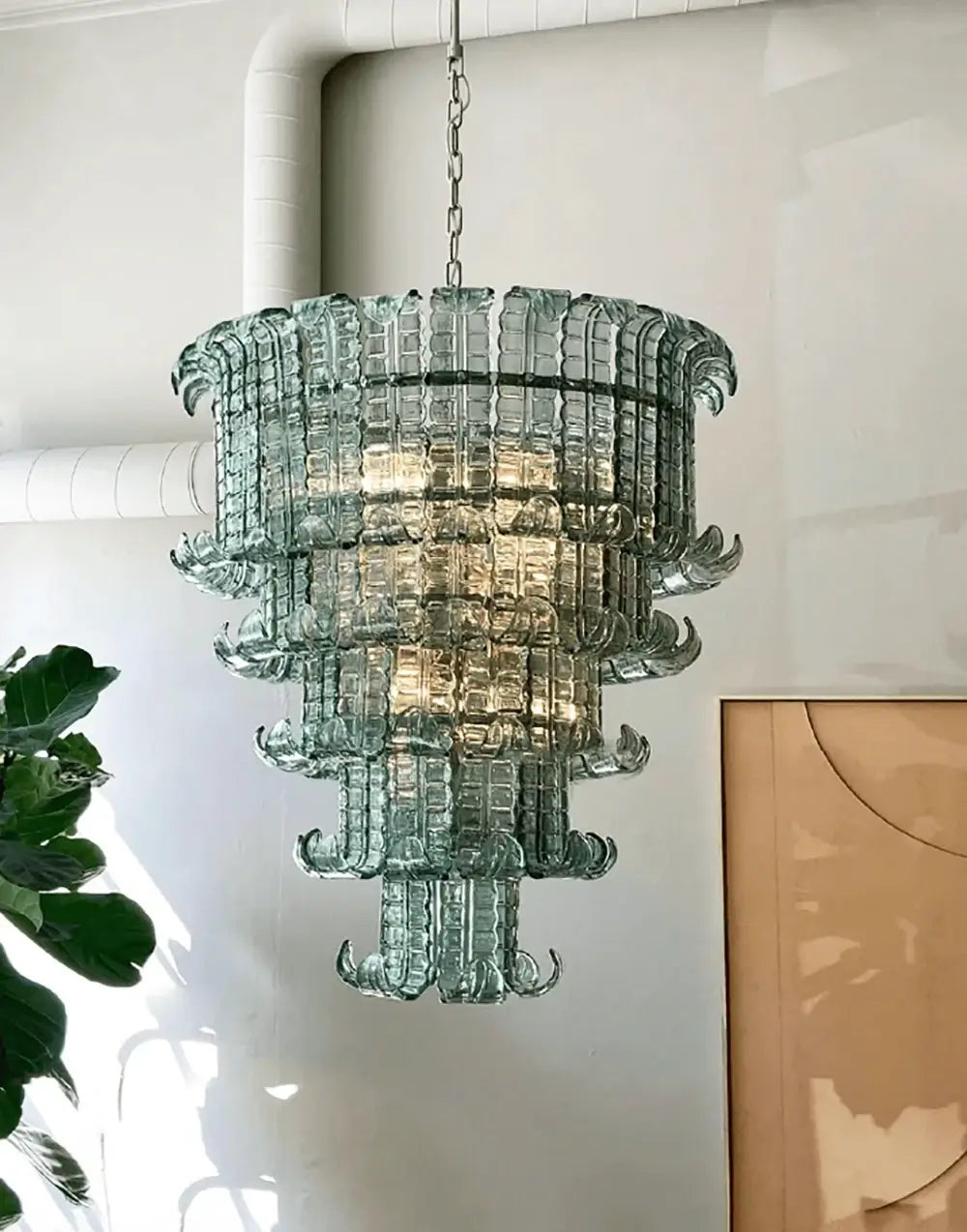 Elegant Leaf Shaped Murano Glass Chandelier