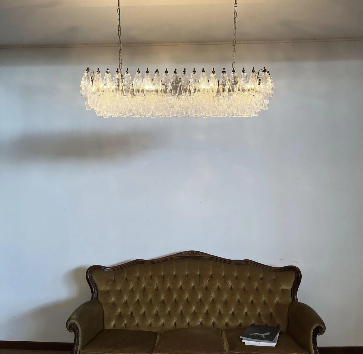 Elegant Transparent Murano Poliedri Glass Chandelier