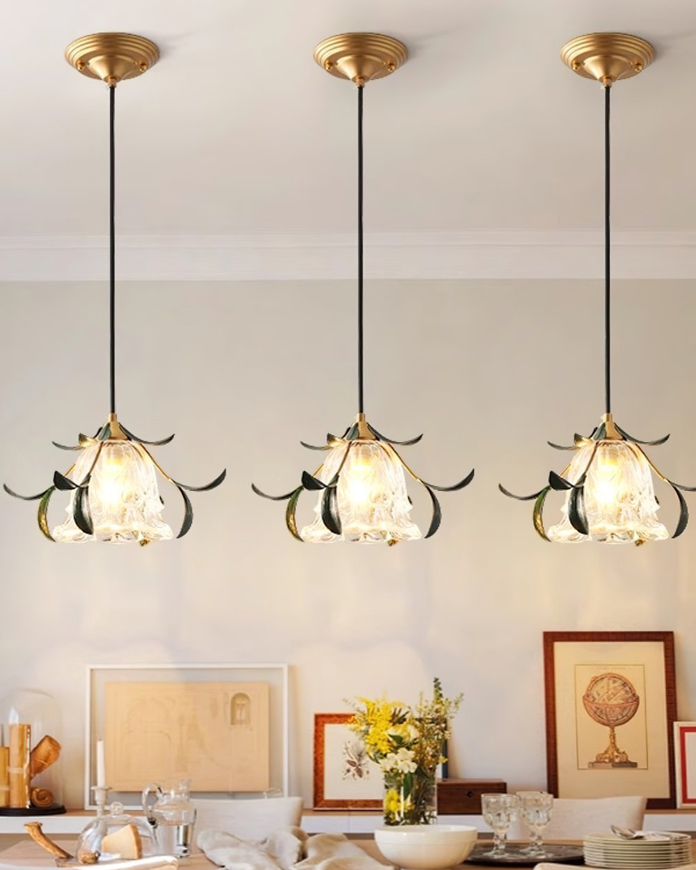 Green Leaf Floral Pendant Light