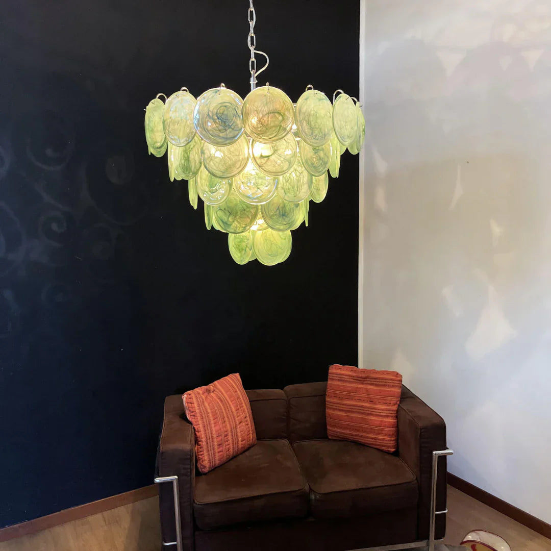 Elegant Green Murano Iridescent Disc Chandelier