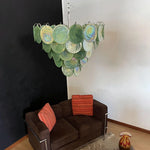 Elegant Green Murano Iridescent Disc Chandelier