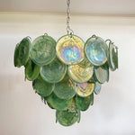 Elegant Green Murano Iridescent Disc Chandelier