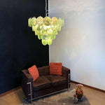 Elegant Green Murano Iridescent Disc Chandelier