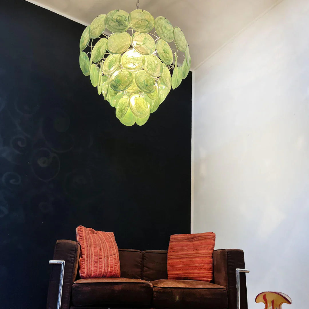 Elegant Green Murano Iridescent Disc Chandelier