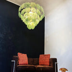 Elegant Green Murano Iridescent Disc Chandelier