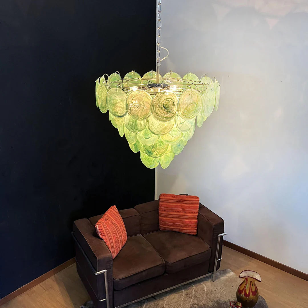 Elegant Green Murano Iridescent Disc Chandelier