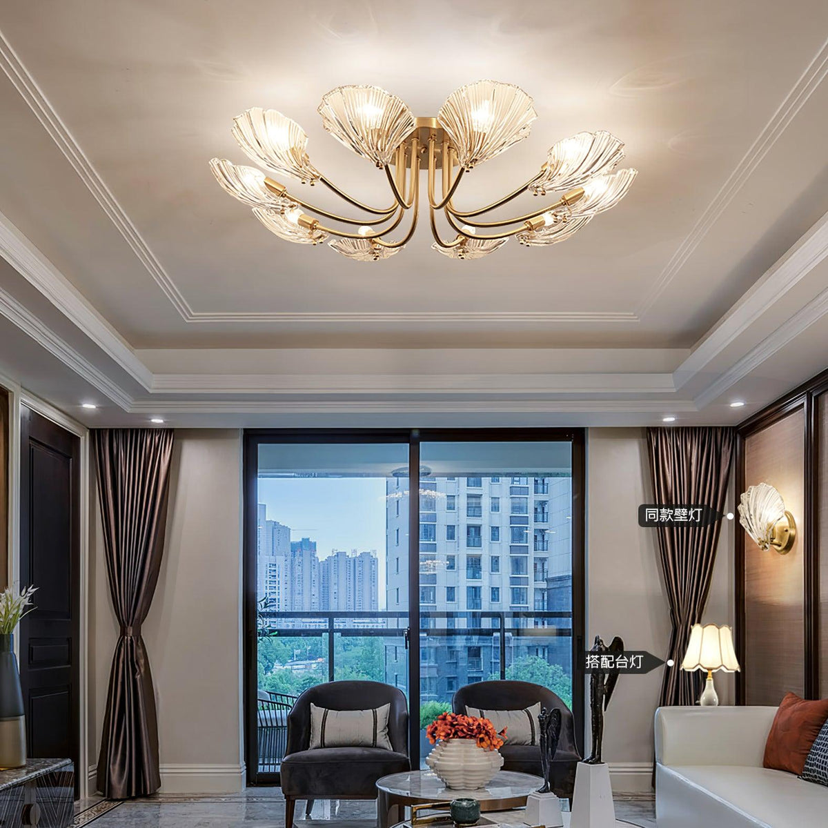 luxury-shell-brass-ceiling-lamp