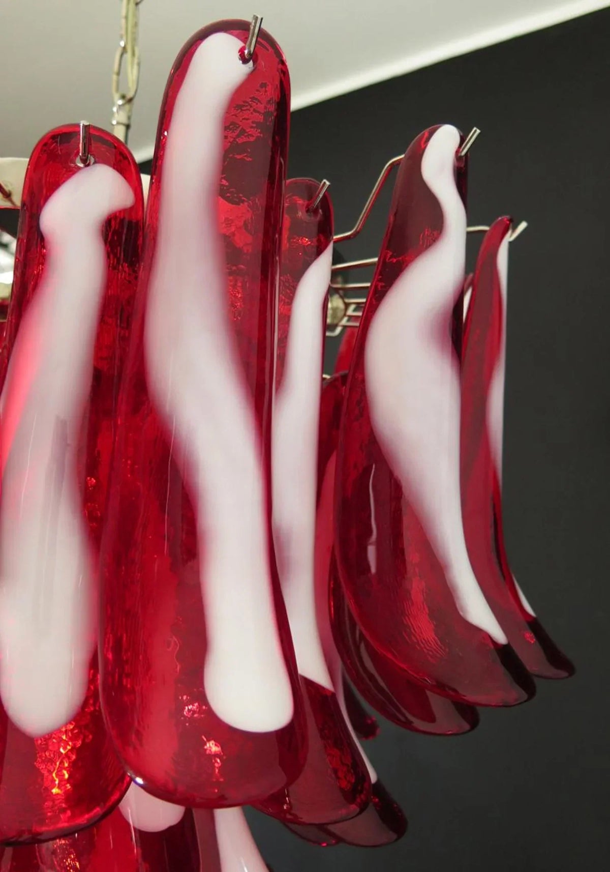 Vintage Red Glass Murano Petals Chandelier