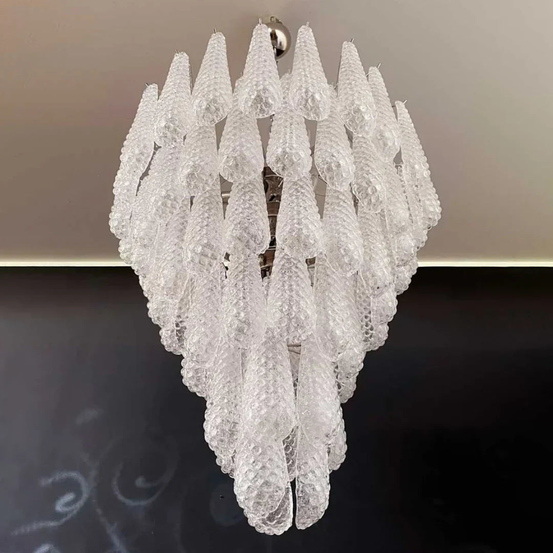 Vintage Transparent Murano Glass Petals Drop Chandelier