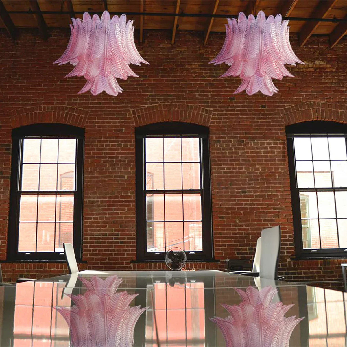 Murano Pink Ferns Glass Chandelier