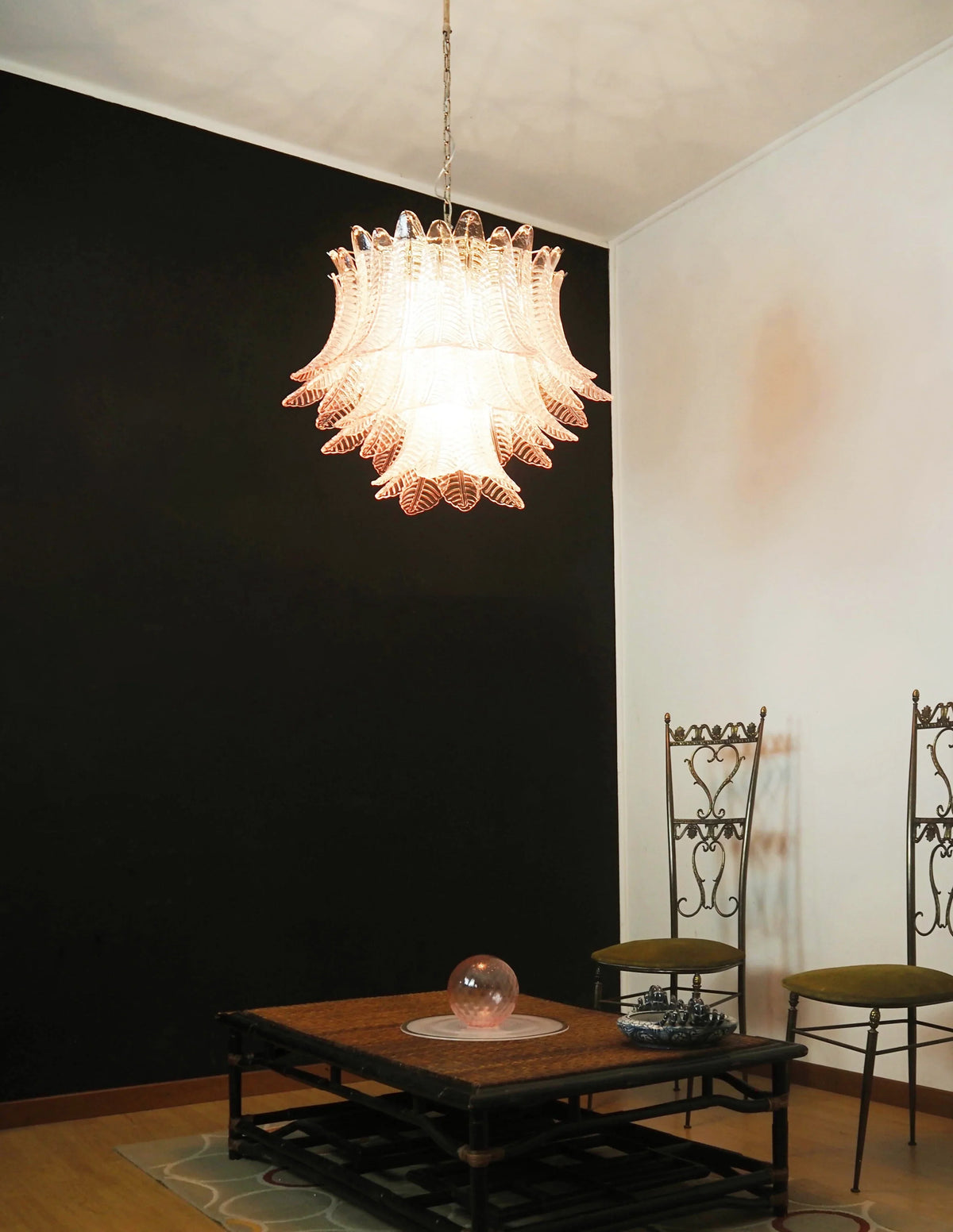 Murano Pink Ferns Glass Chandelier