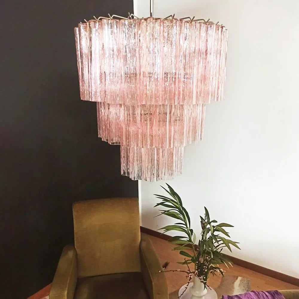 Murano Pink Glass Tube Chandelier