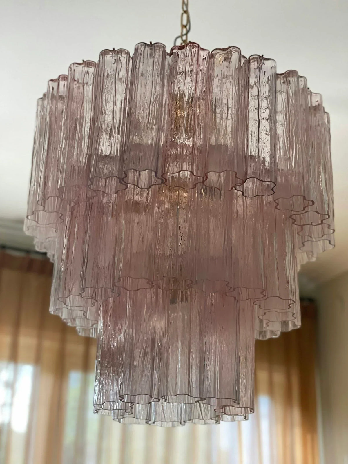 Murano Pink Glass Tube Chandelier