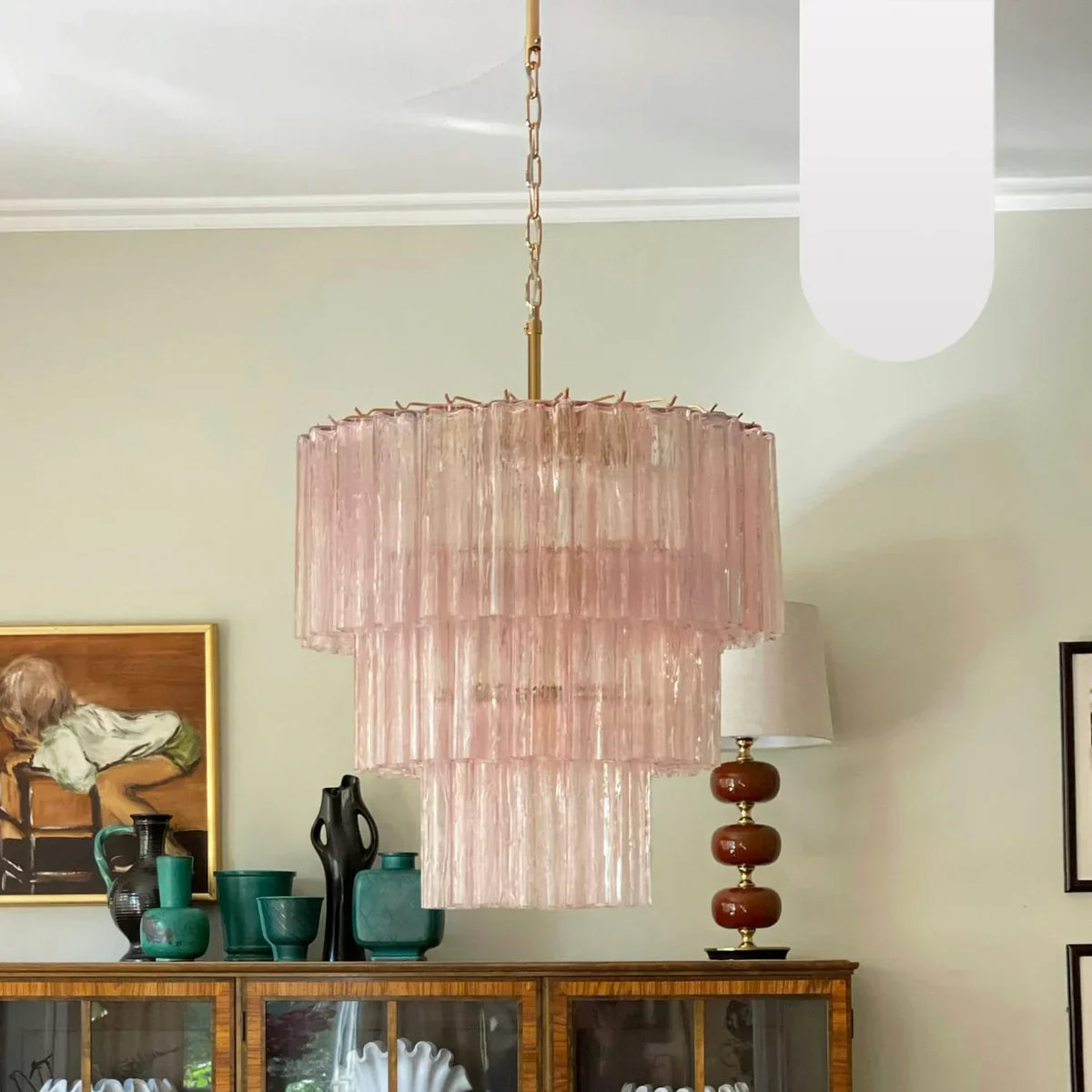 Murano Pink Glass Tube Chandelier