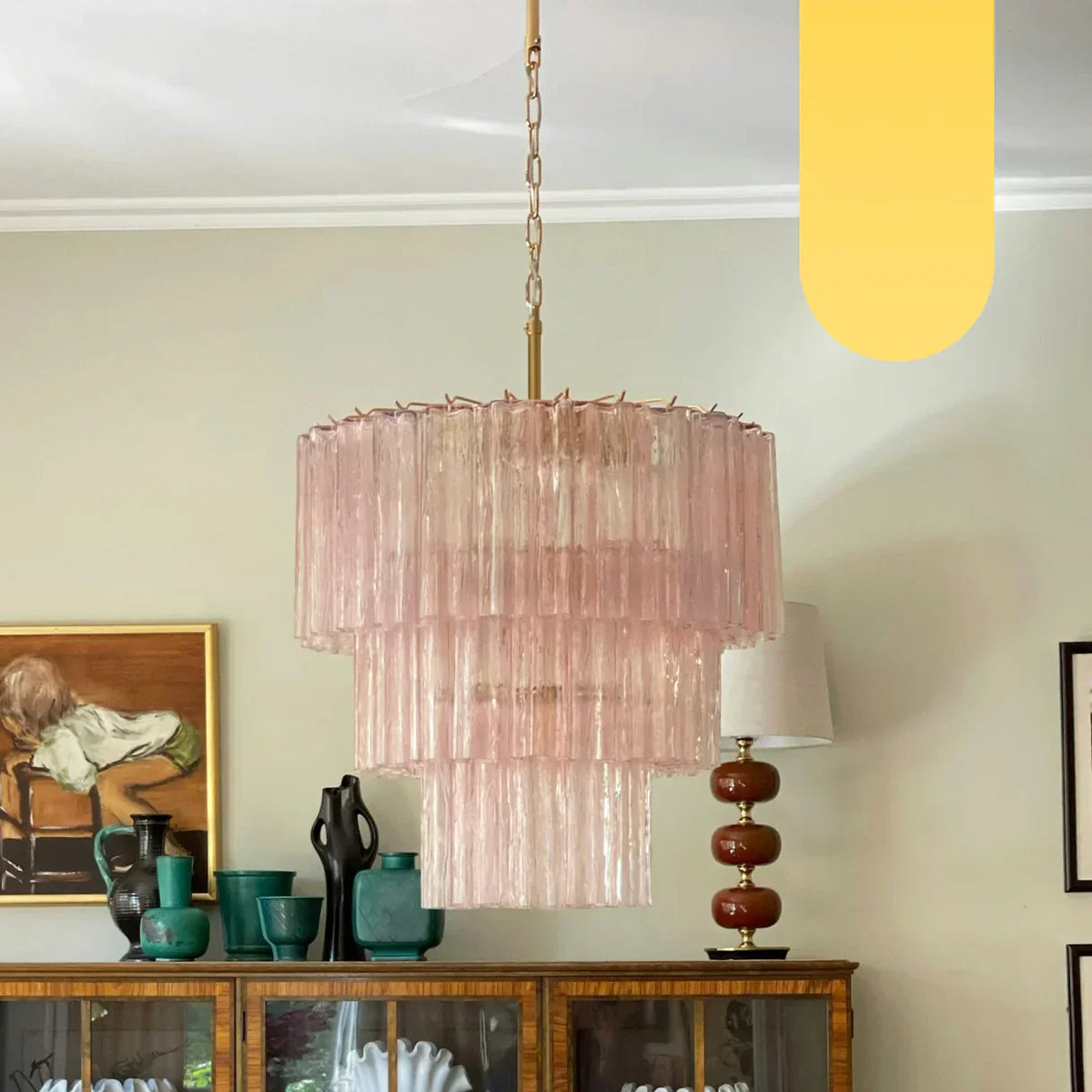 Murano Pink Glass Tube Chandelier