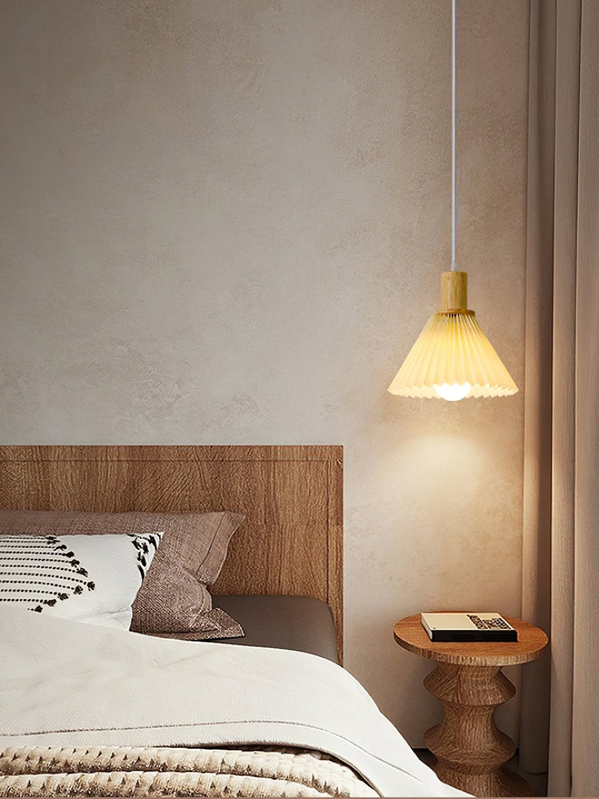 Nordic Minimalist Pleated Wood Pendant Light