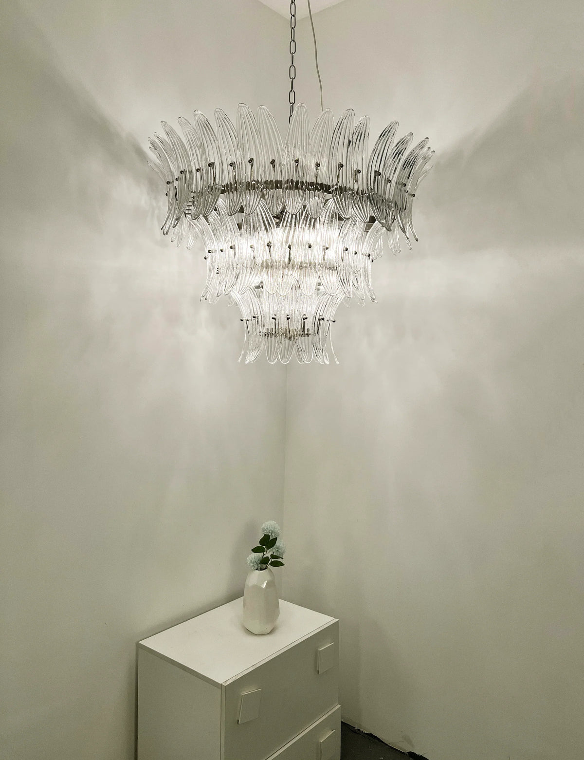 Palm Leaves Murano Transparent Glass Chandelier