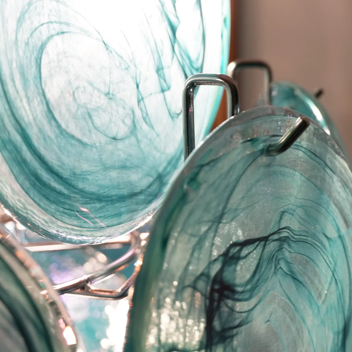 Vintage Murano Blue Glass Disks Chandelier