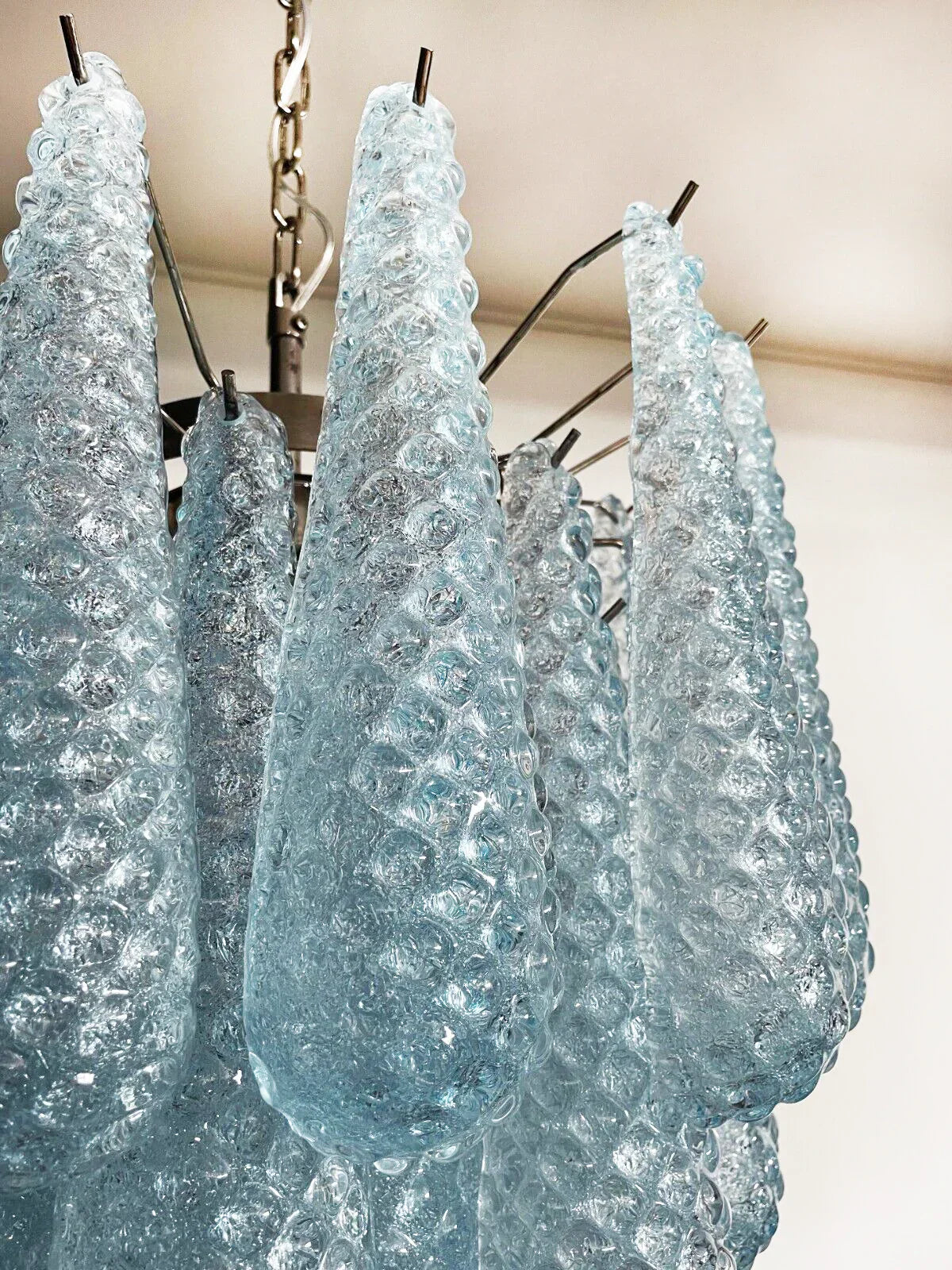 Vintage Murano Blue Glass Petals Chandelier