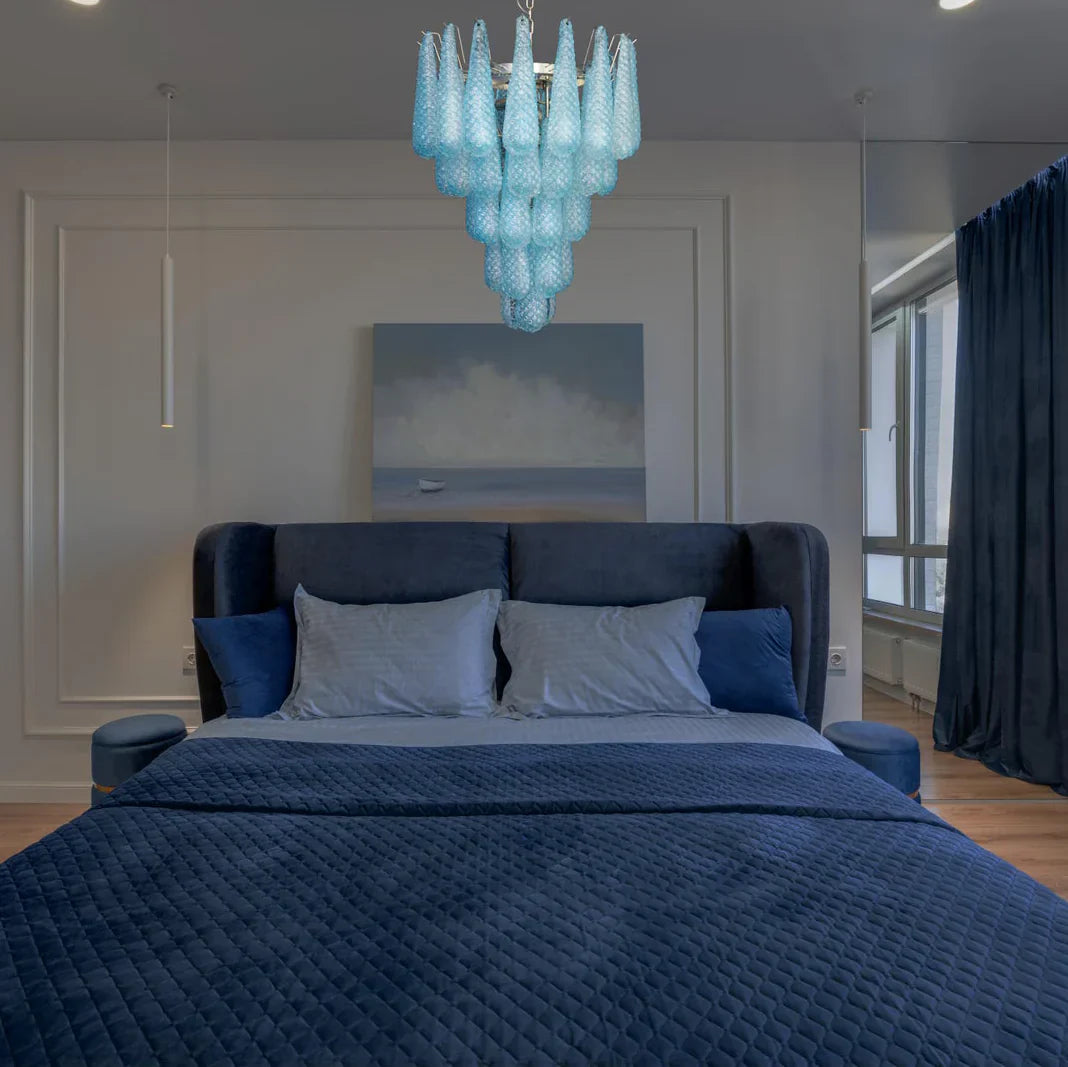 Vintage Murano Blue Petals Drop Glass Chandelier