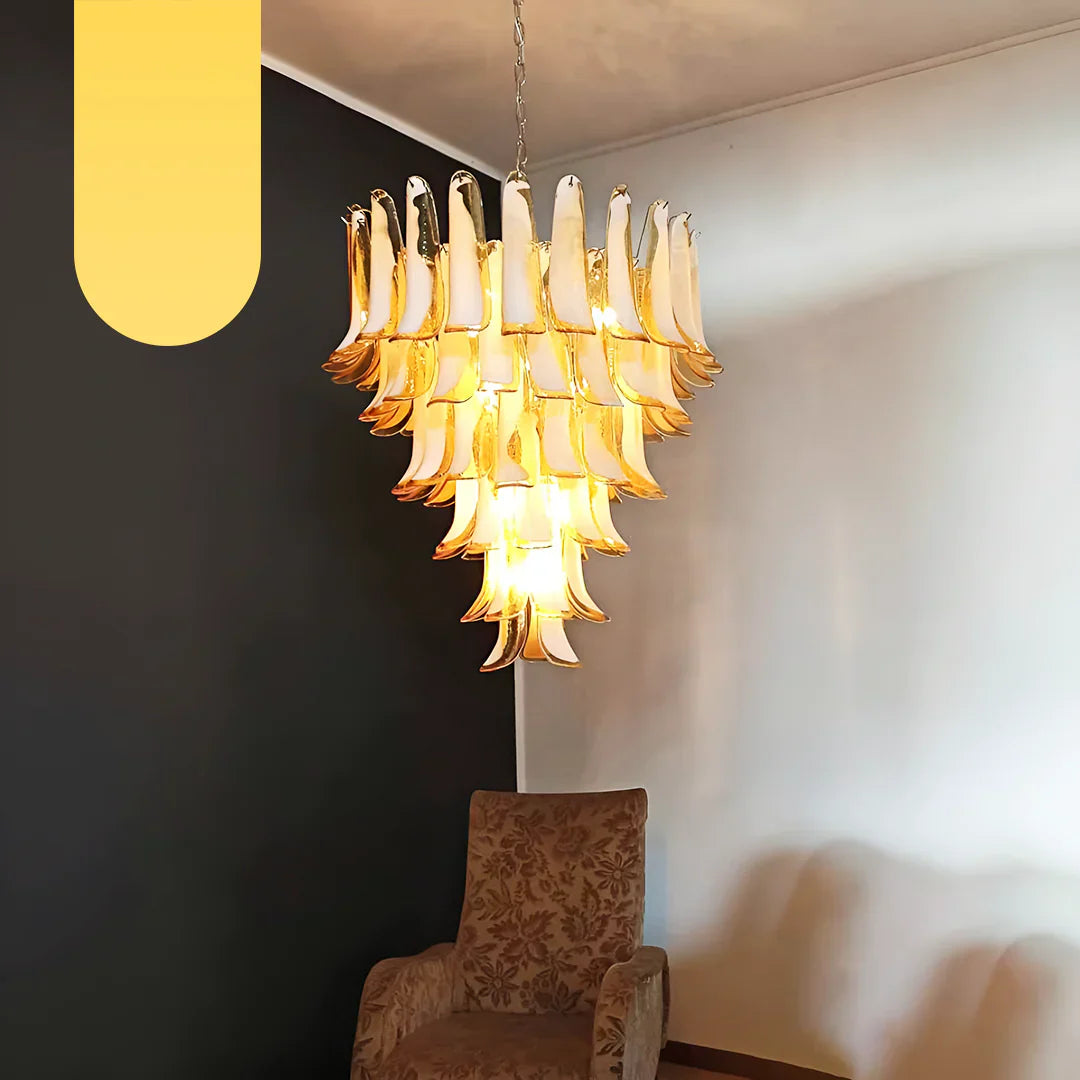 Vintage Murano Caramel Glass Petals Chandelier