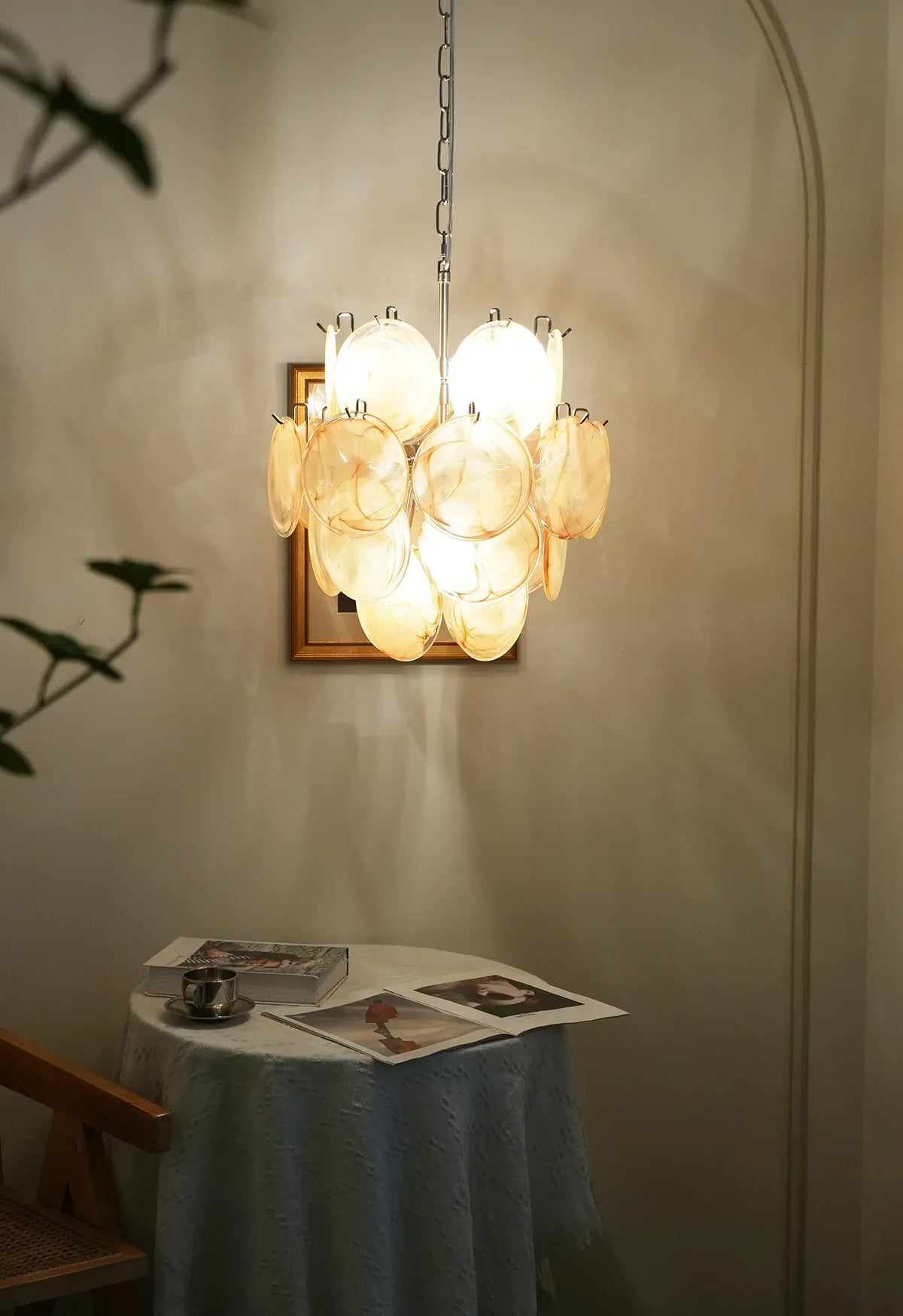 Vintage Murano Gold Glass Disks Chandelier