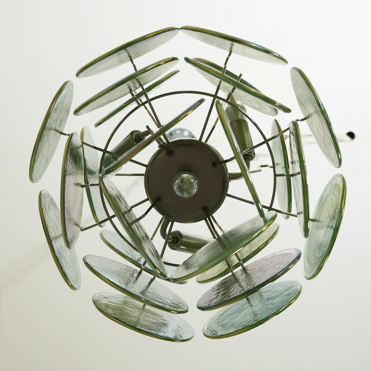 Vintage Murano Green Glass Disks Chandelier