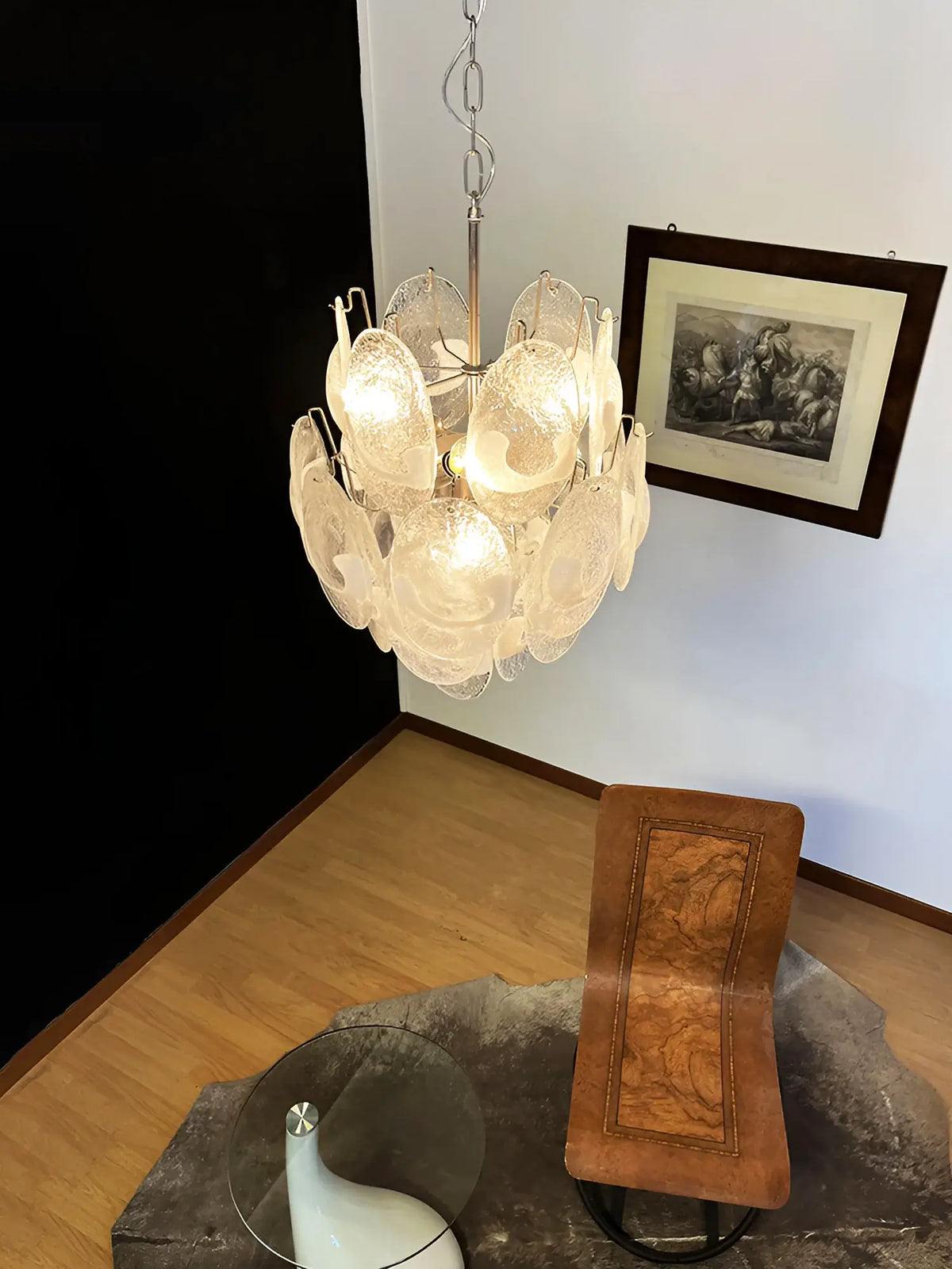 Vintage Murano Lattimo Glass White Chandelier