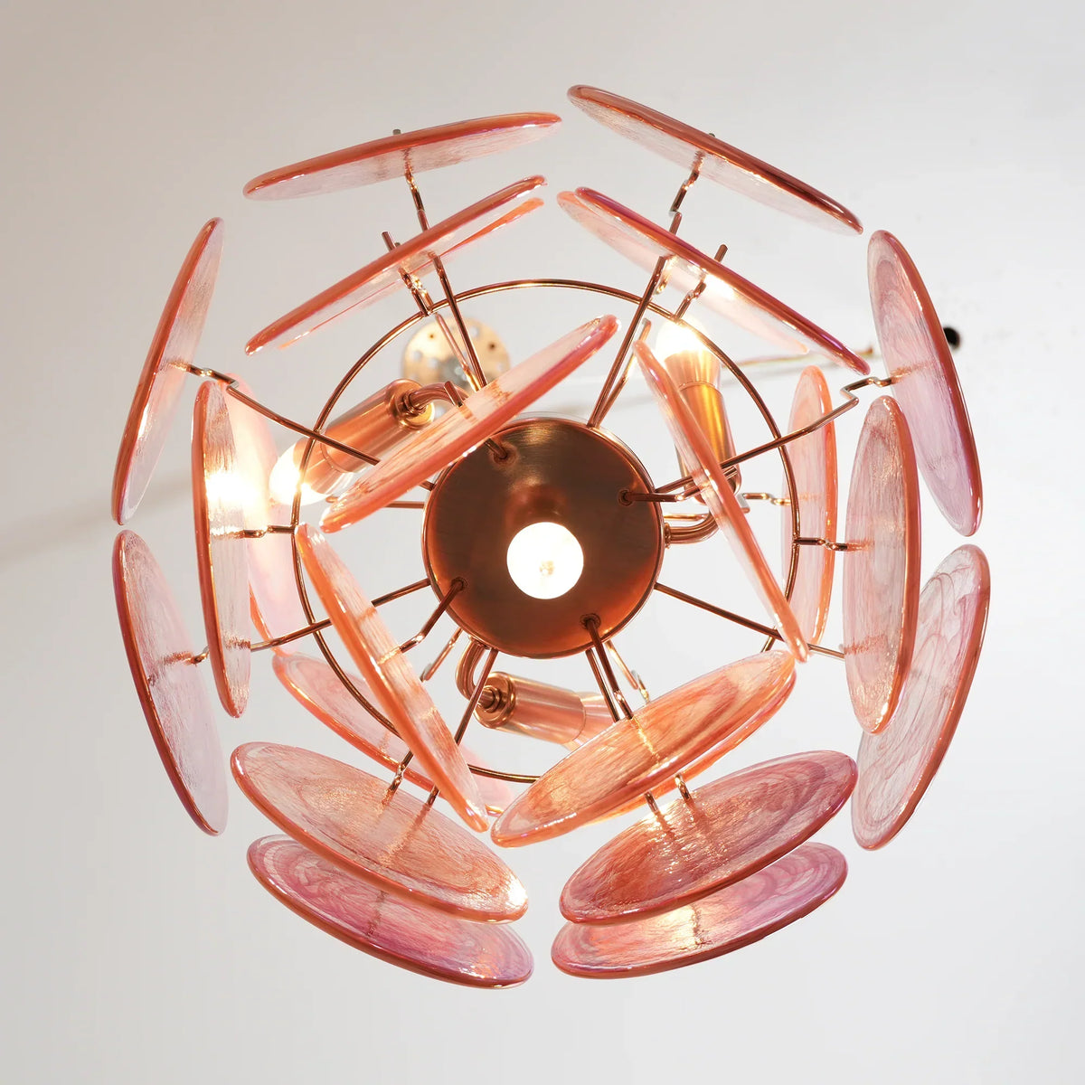 Vintage Murano Pink Glass Disks Chandelier